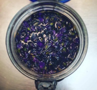 cordiale di violette e foglie di lampone